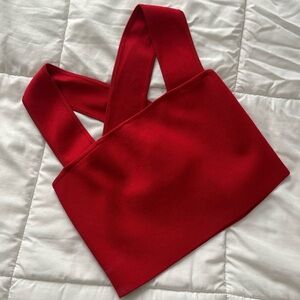 Aritzia Babaton Torsten red knit crop top with cross back